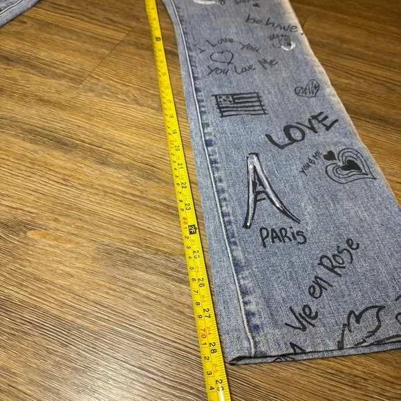 Vintage 90's Laundry Shelli Segal Graffiti Doodle
Print Straight Leg Jeans Sz 6 - Picture 7 of 12